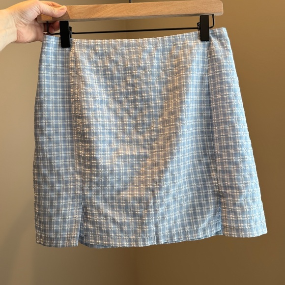 SHEIN Light Blue & White Plaid High Waisted Mini Skirt - Picture 2 of 8